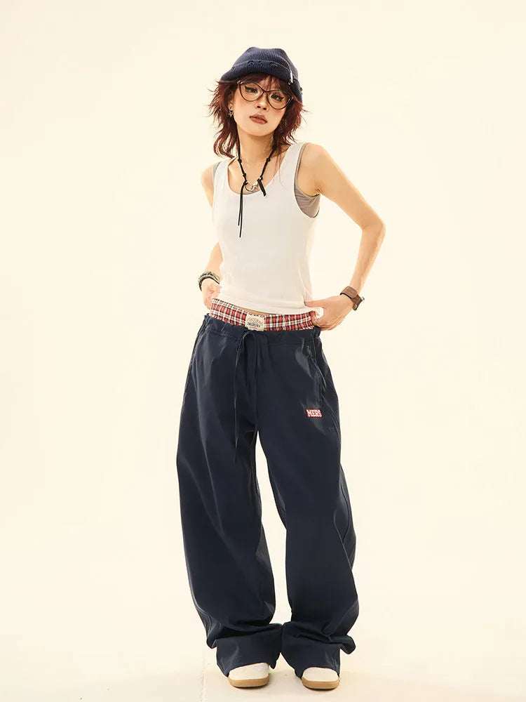 Vintage Double Waist Straight Wide Leg Pants   OL2200