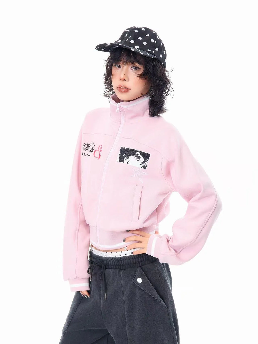 Embroidered Stand Collar Cropped Zip Jacket   oliviroa オリヴィオラ