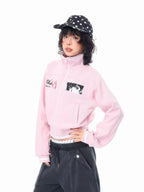 Embroidered Stand Collar Cropped Zip Jacket   oliviroa オリヴィオラ