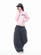 Embroidered Stand Collar Cropped Zip Jacket OL2202