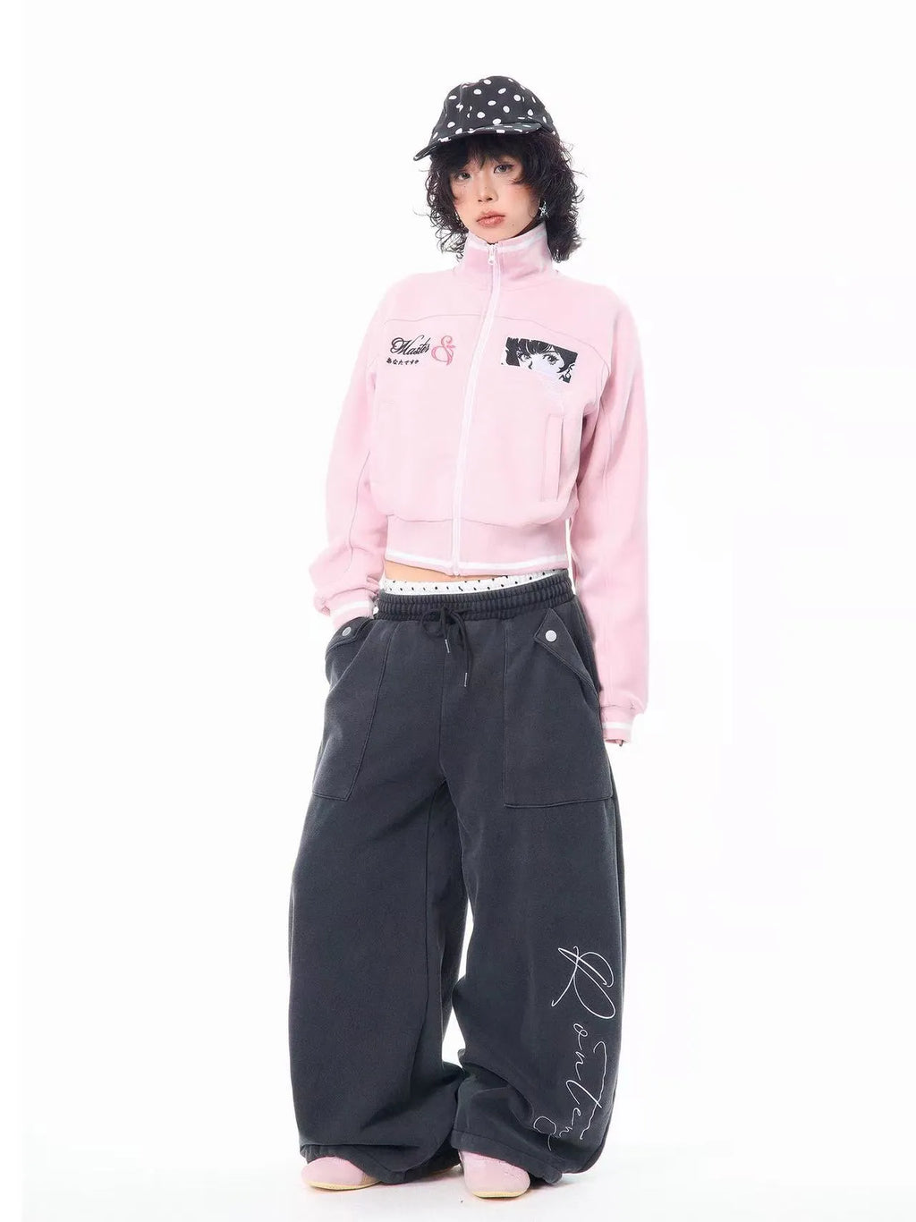 Embroidered Stand Collar Cropped Zip Jacket OL2202