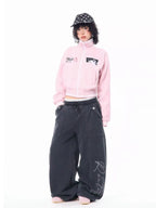 Embroidered Stand Collar Cropped Zip Jacket OL2202