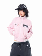 Embroidered Stand Collar Cropped Zip Jacket   oliviroa オリヴィオラ