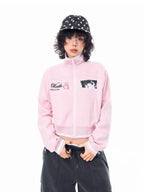 Embroidered Stand Collar Cropped Zip Jacket OL2202