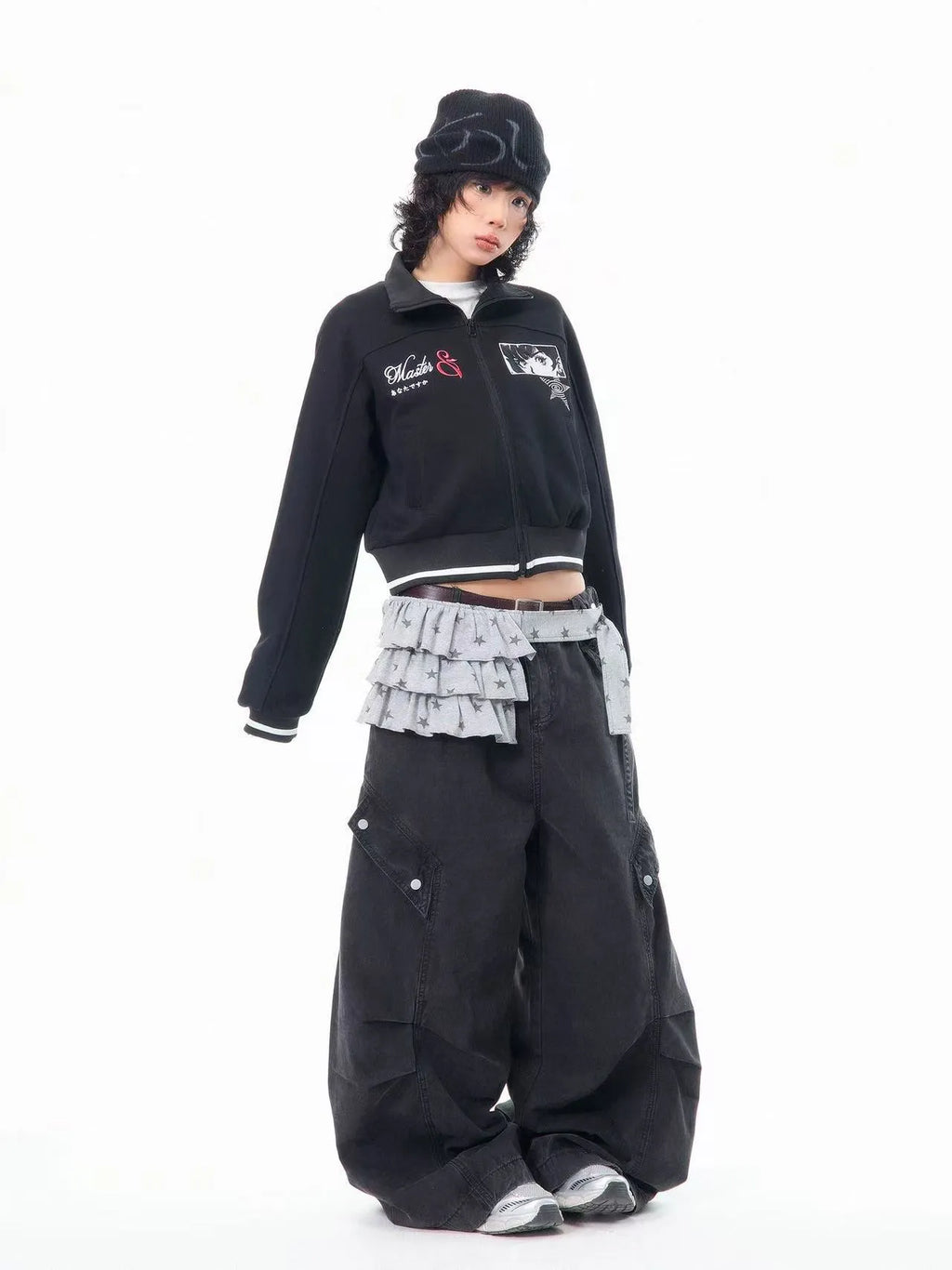 Embroidered Stand Collar Cropped Zip Jacket OL2202