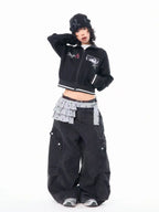 Embroidered Stand Collar Cropped Zip Jacket OL2202