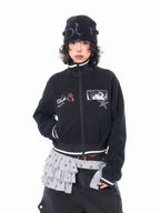 Embroidered Stand Collar Cropped Zip Jacket OL2202