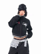 Embroidered Stand Collar Cropped Zip Jacket OL2202