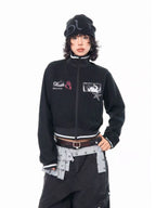 Embroidered Stand Collar Cropped Zip Jacket OL2202