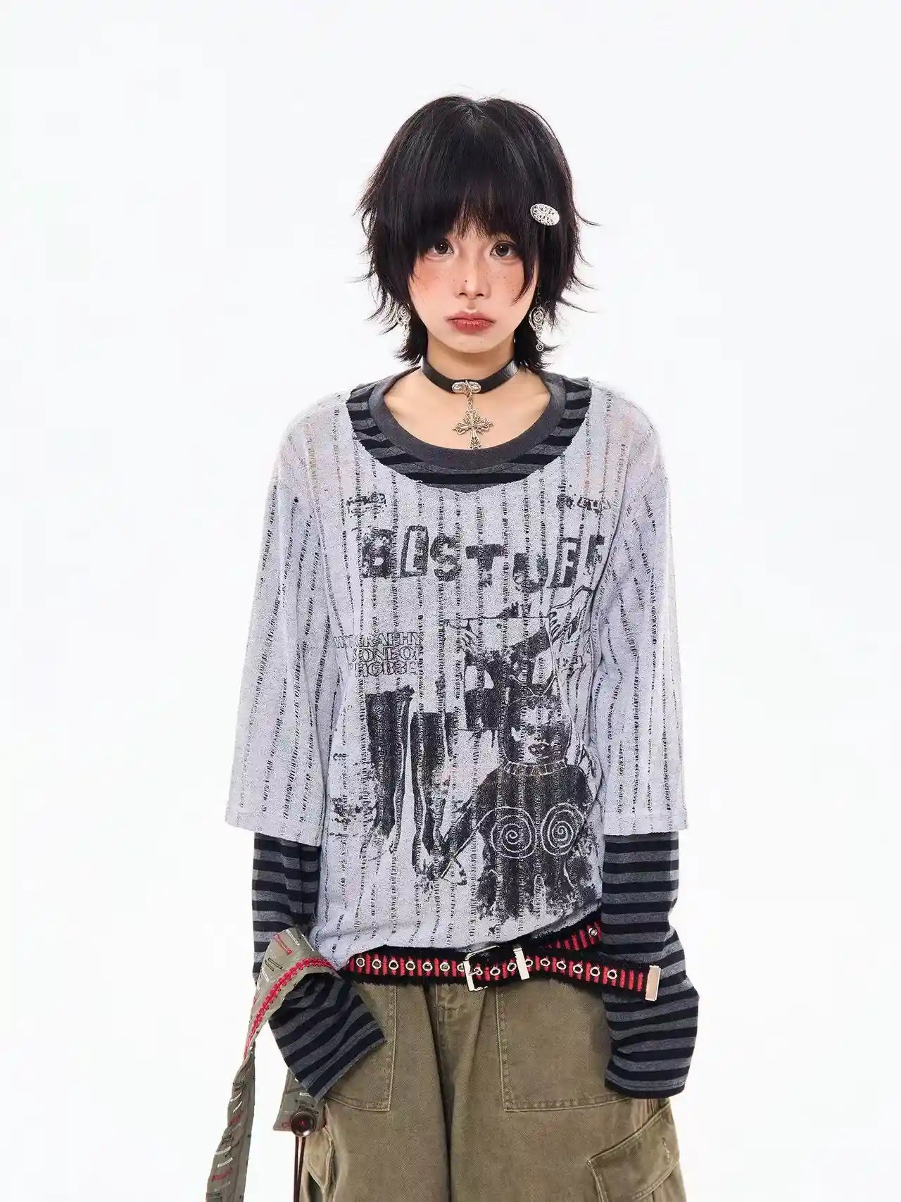 Vintage Layered Style Oversized Long Sleeve Tee   oliviroa オリヴィオラ
