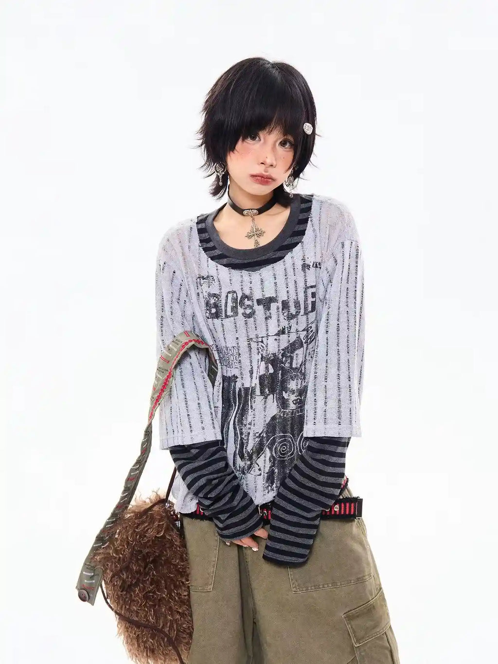 Vintage Layered Style Oversized Long Sleeve Tee   OL2203