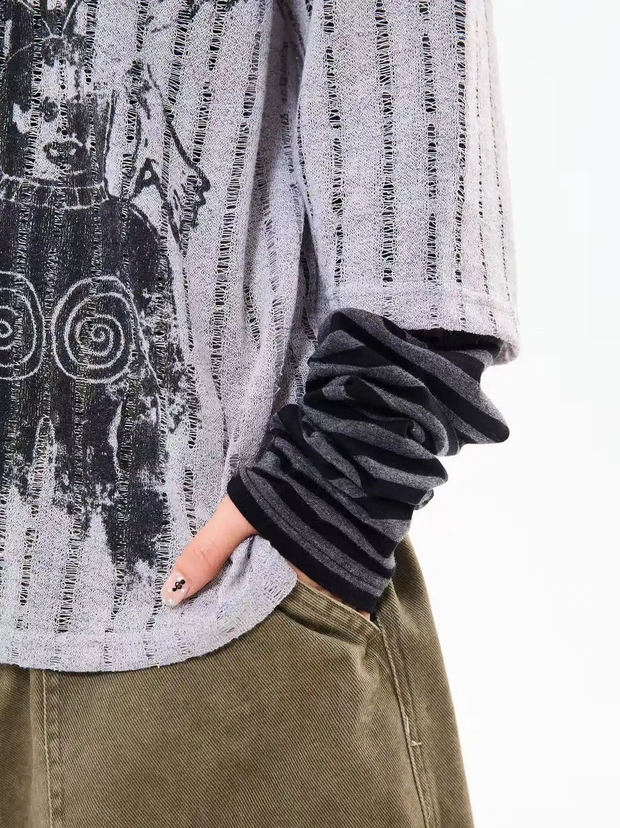 Vintage Layered Style Oversized Long Sleeve Tee   OL2203