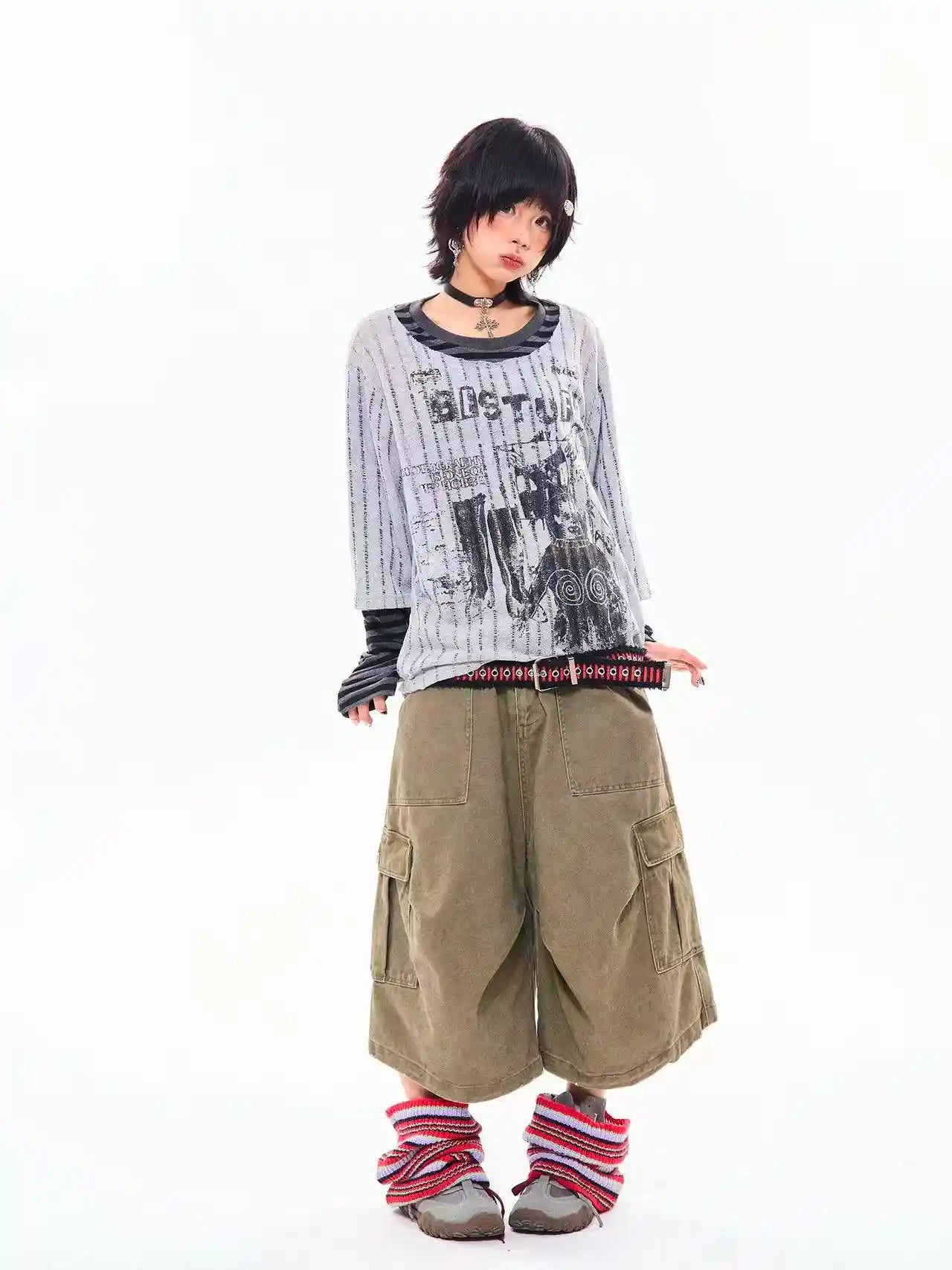 Vintage Layered Style Oversized Long Sleeve Tee   OL2203