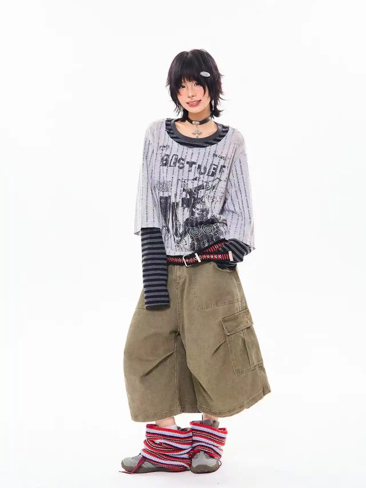 Vintage Layered Style Oversized Long Sleeve Tee   OL2203