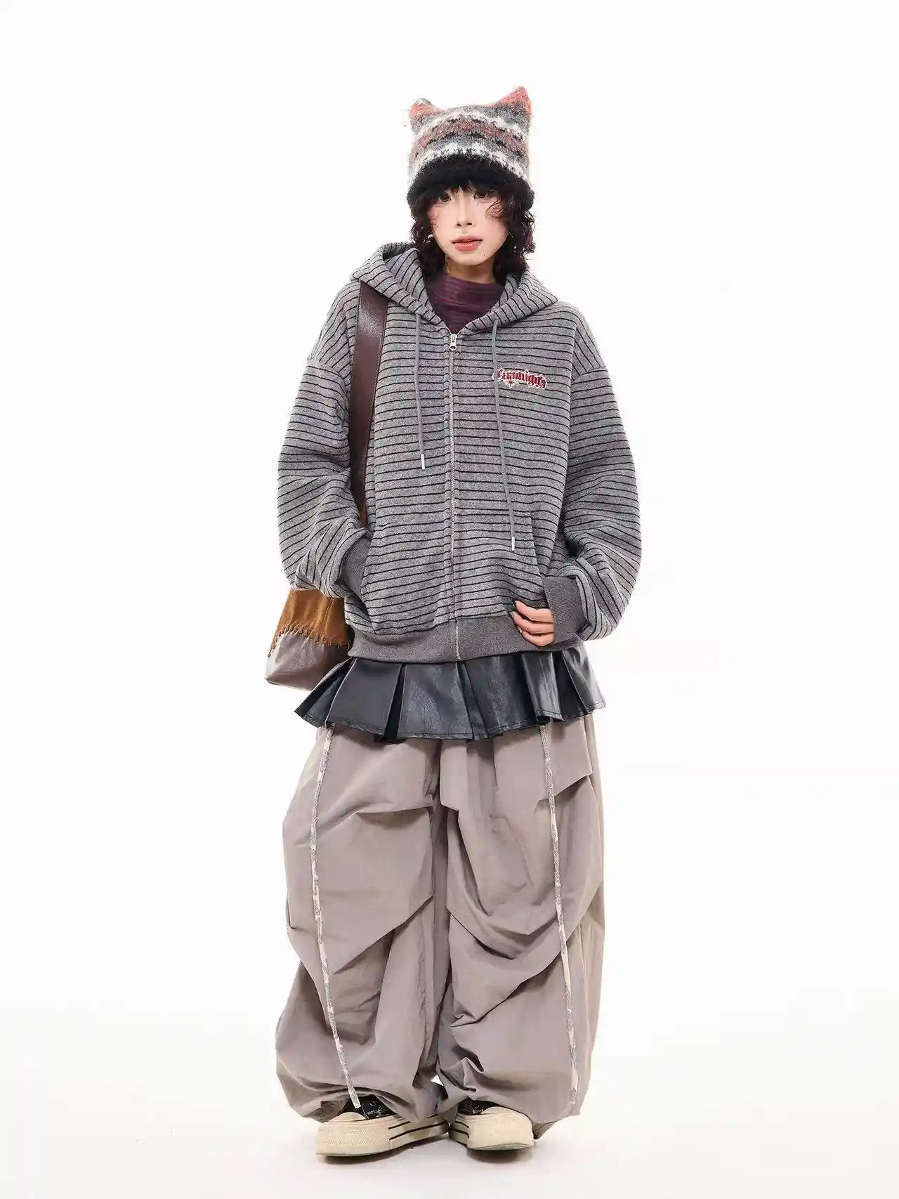 Vintage Stripe Oversized Zip Hoodie   OL2204