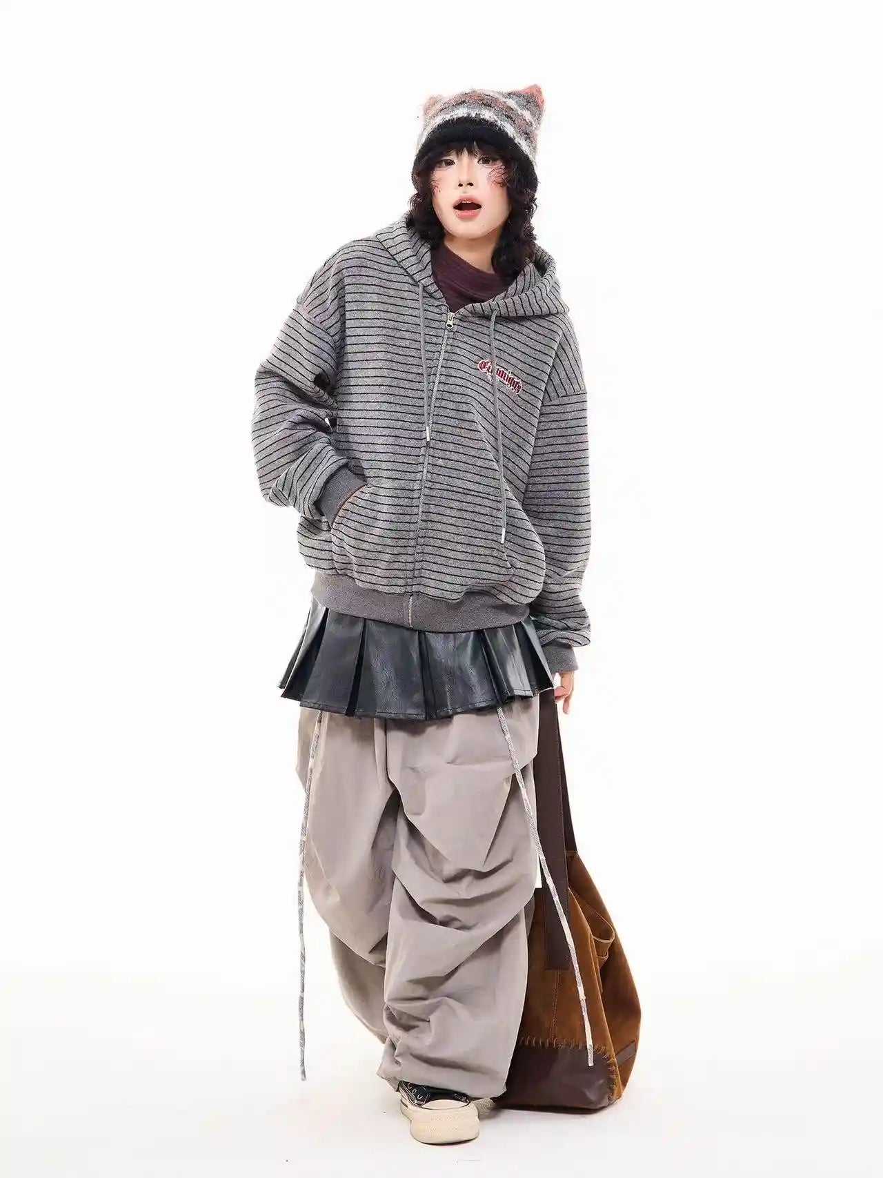 Vintage Stripe Oversized Zip Hoodie   OL2204