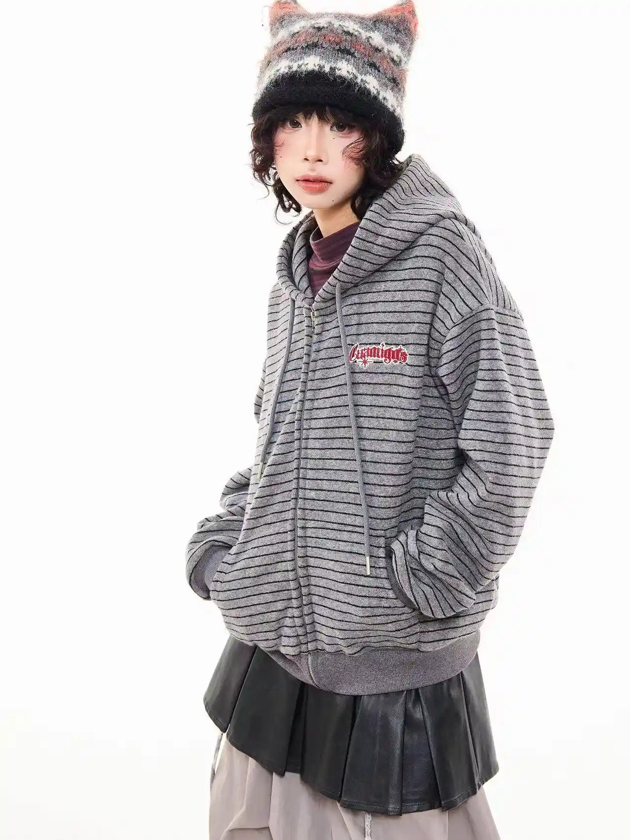 Vintage Stripe Oversized Zip Hoodie   OL2204