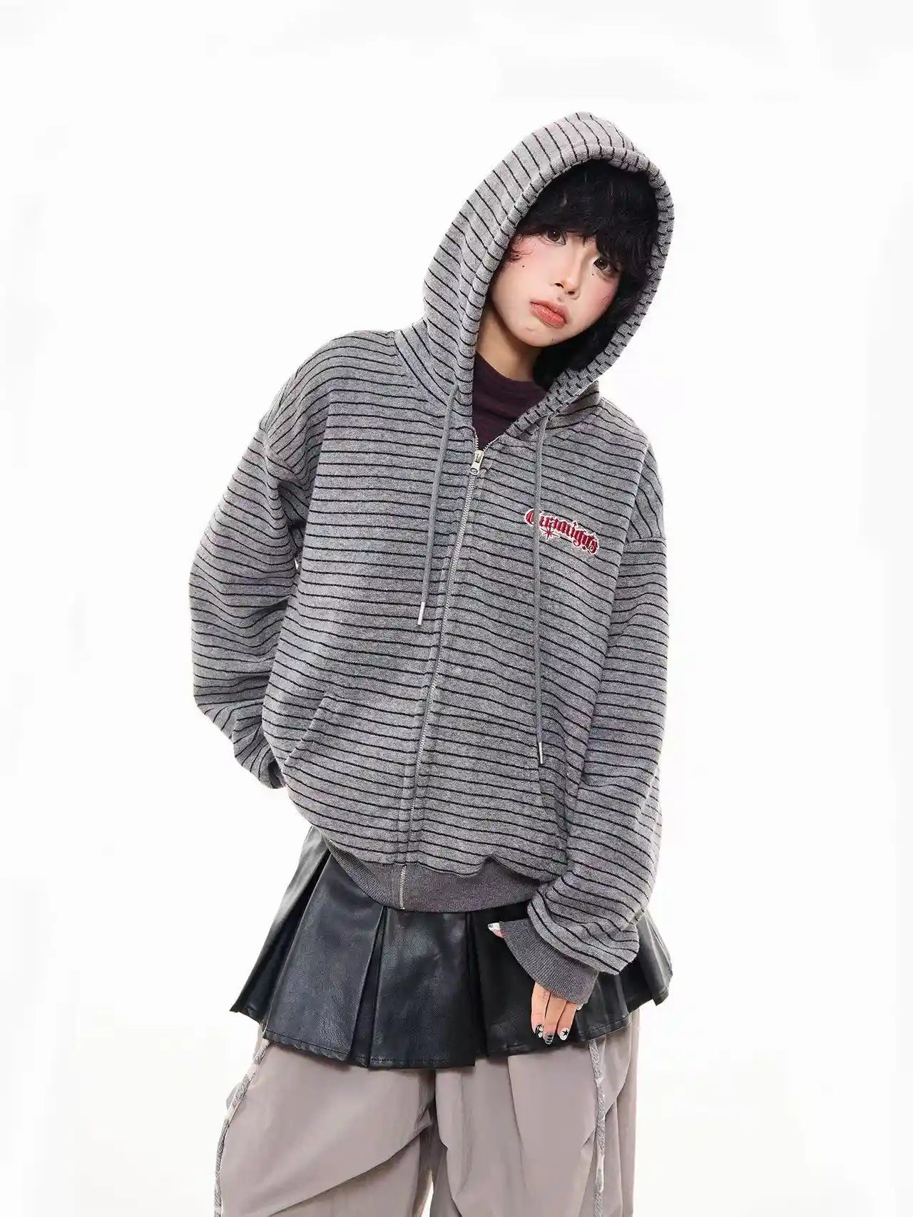 Vintage Stripe Oversized Zip Hoodie   OL2204