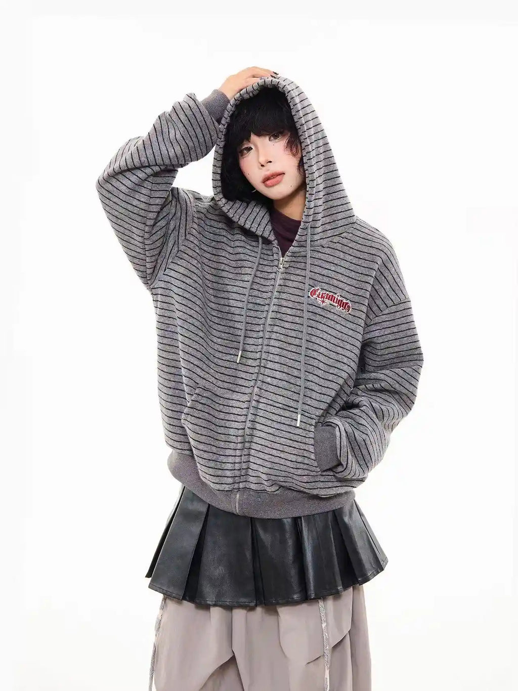 Vintage Stripe Oversized Zip Hoodie   OL2204