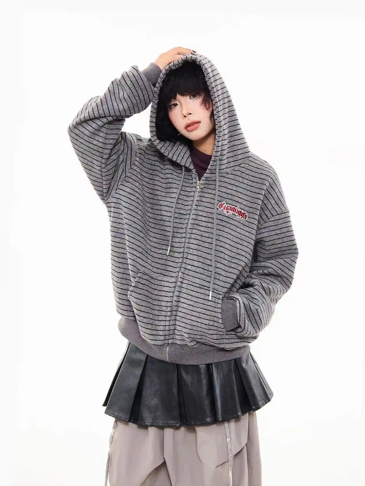 Vintage Stripe Oversized Zip Hoodie   OL2204