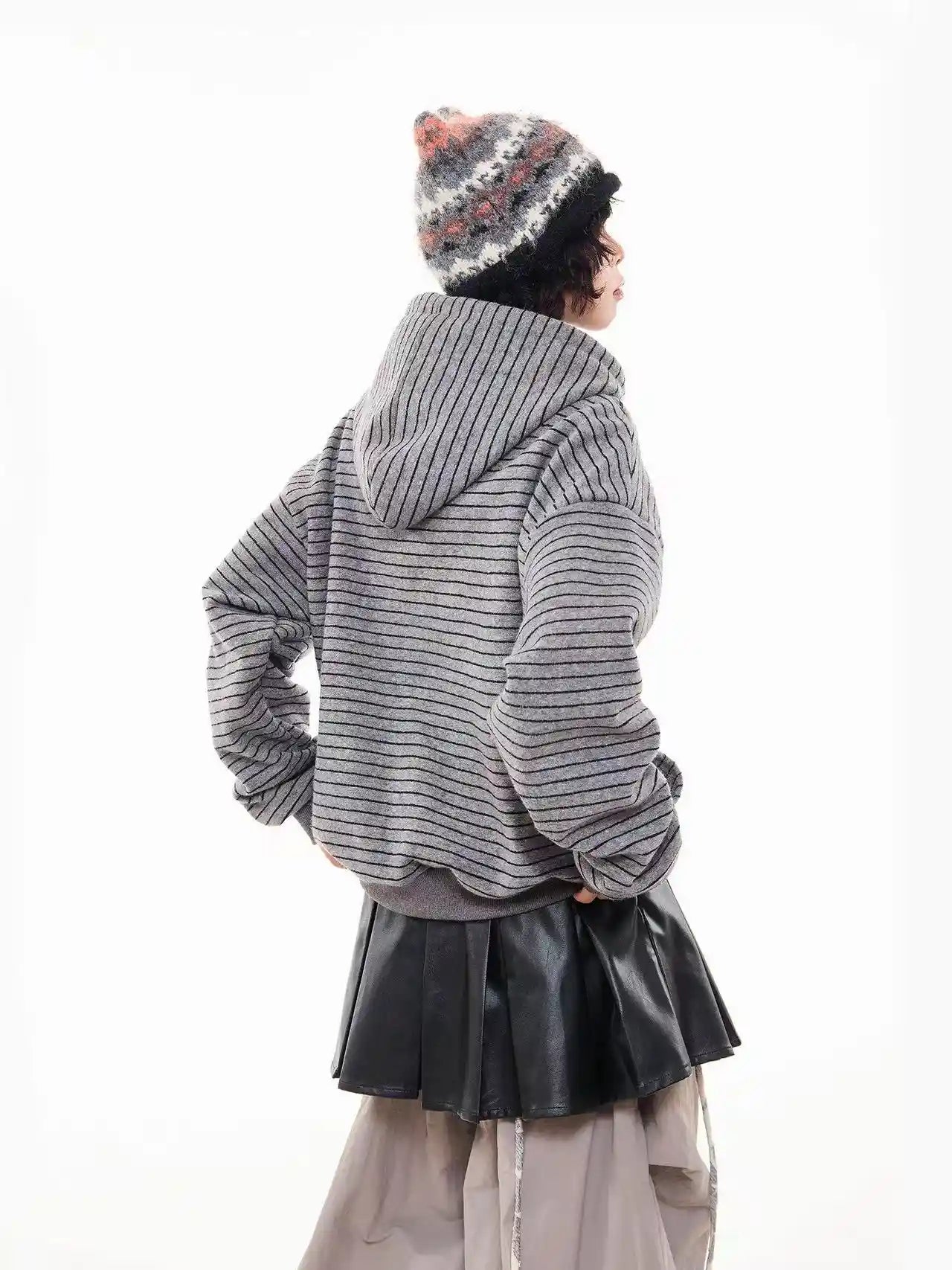 Vintage Stripe Oversized Zip Hoodie   OL2204