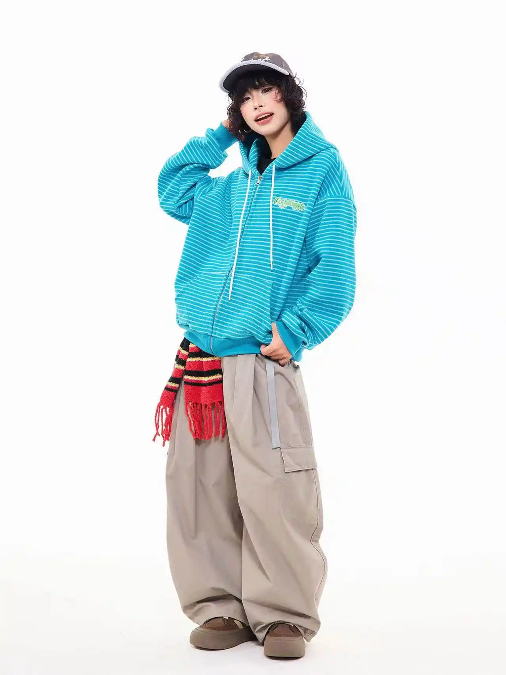 Vintage Stripe Oversized Zip Hoodie   OL2204