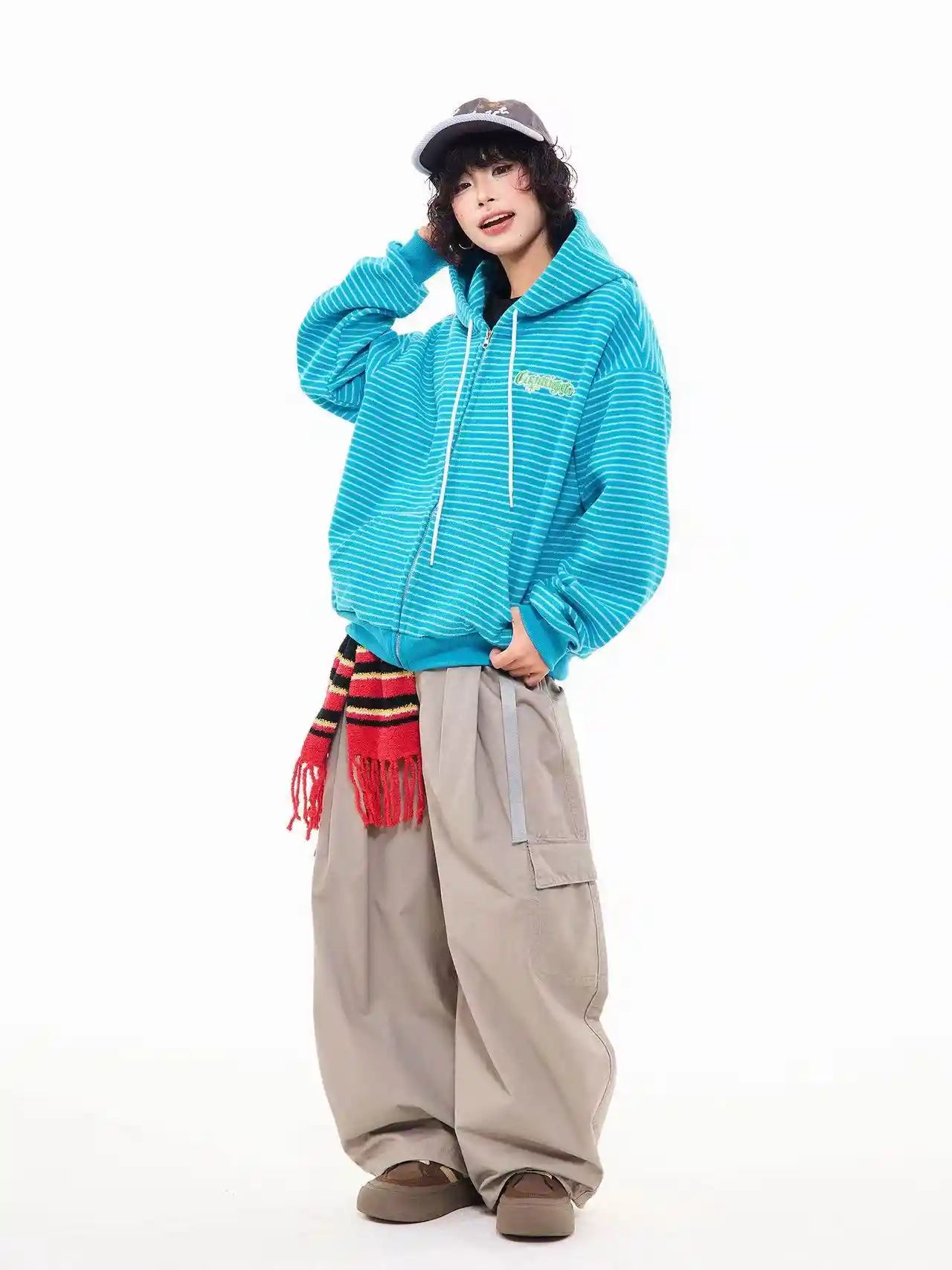 Vintage Stripe Oversized Zip Hoodie   OL2204