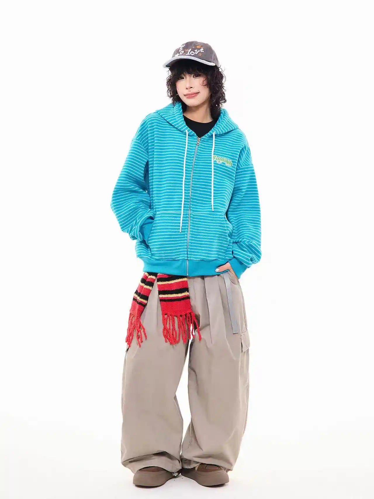 Vintage Stripe Oversized Zip Hoodie   OL2204