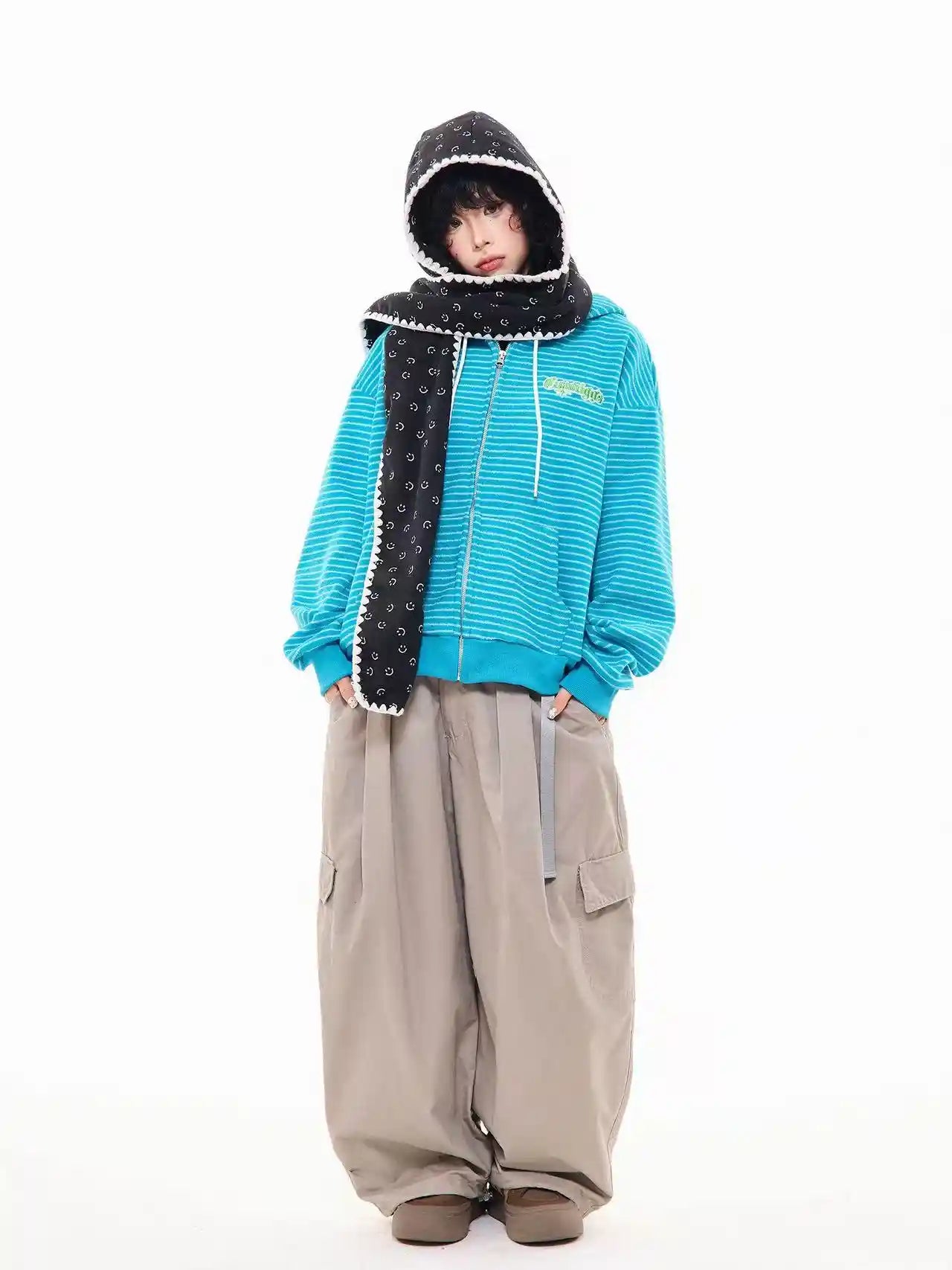 Vintage Stripe Oversized Zip Hoodie   OL2204