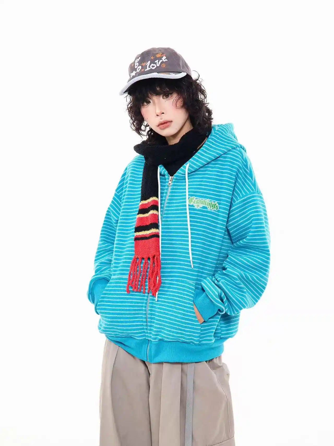 Vintage Stripe Oversized Zip Hoodie   OL2204