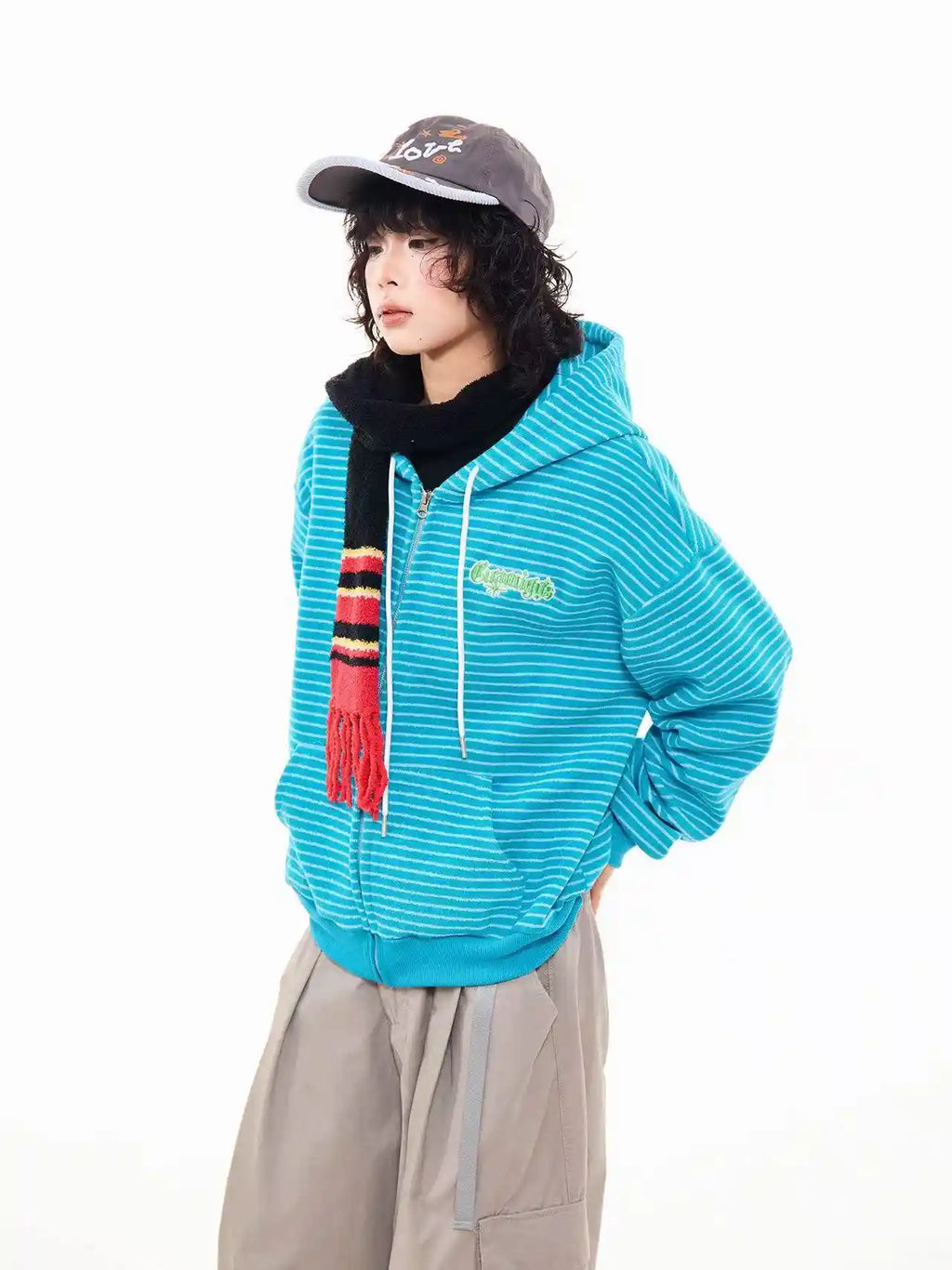Vintage Stripe Oversized Zip Hoodie   OL2204
