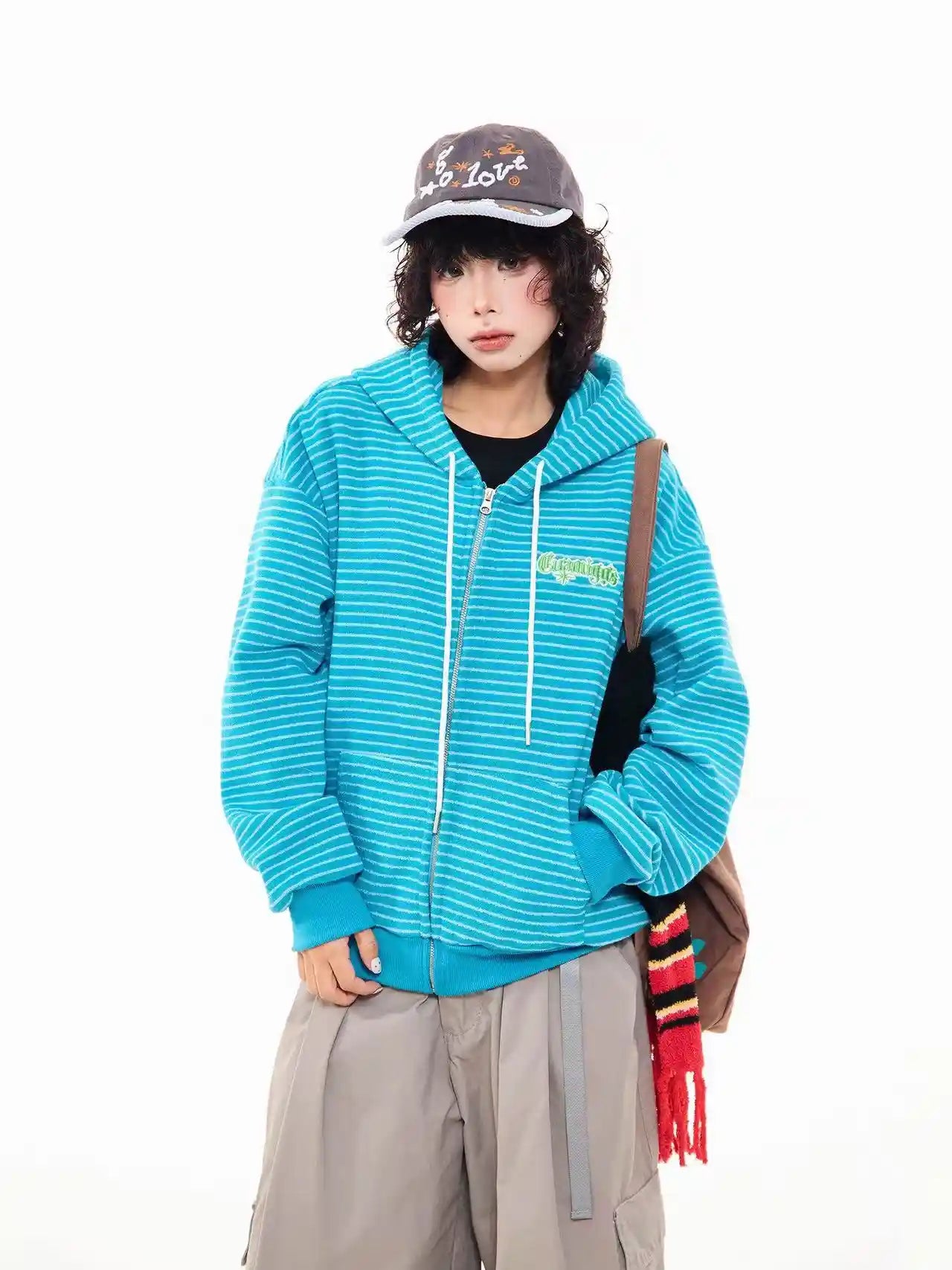 Vintage Stripe Oversized Zip Hoodie   OL2204