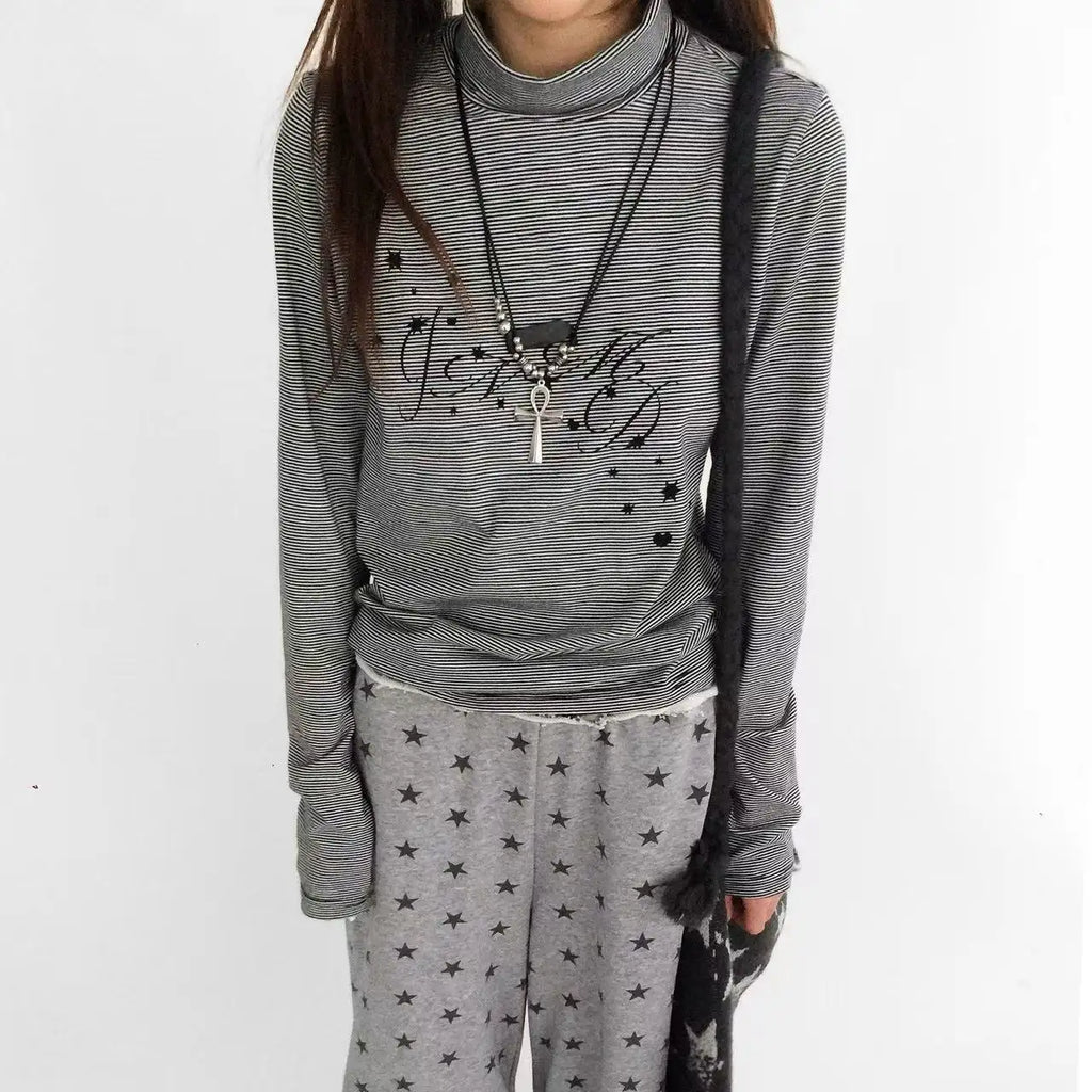 Star Fragment Print High Neck Layered Long Sleeve Top   oliviroa オリヴィオラ