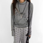 Star Fragment Print High Neck Layered Long Sleeve Top   oliviroa オリヴィオラ