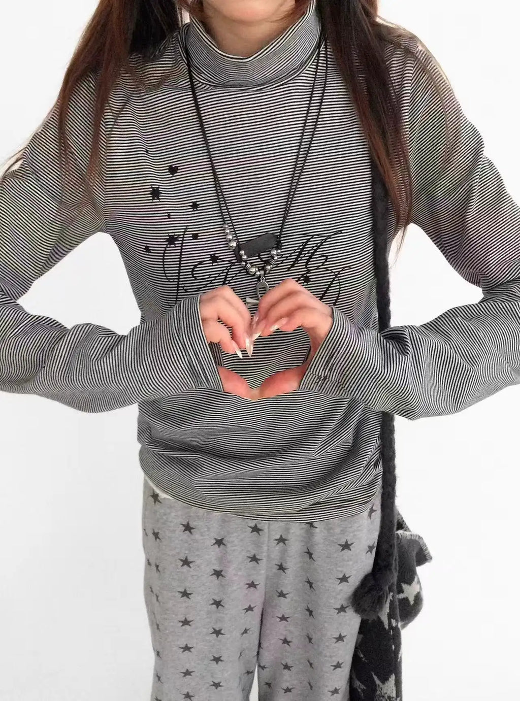 Star Fragment Print High Neck Layered Long Sleeve Top OL2206