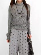 Star Fragment Print High Neck Layered Long Sleeve Top OL2206