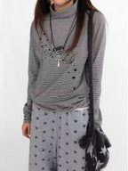 Star Fragment Print High Neck Layered Long Sleeve Top   oliviroa オリヴィオラ