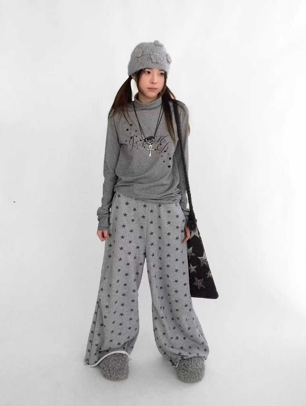 Star Fragment Print High Neck Layered Long Sleeve Top OL2206