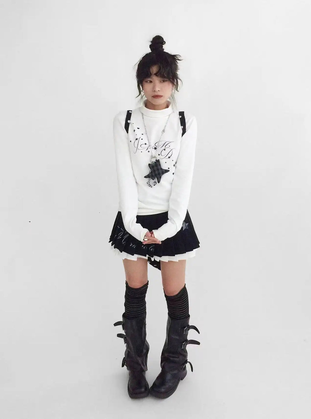 Star Fragment Print High Neck Layered Long Sleeve Top OL2206