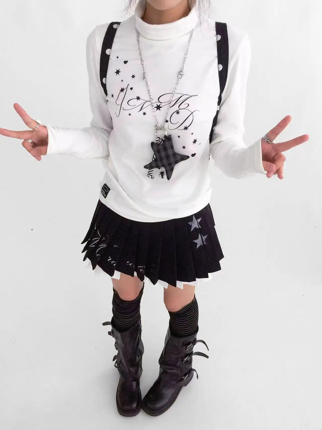 Star Fragment Print High Neck Layered Long Sleeve Top OL2206