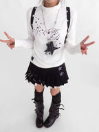 Star Fragment Print High Neck Layered Long Sleeve Top OL2206