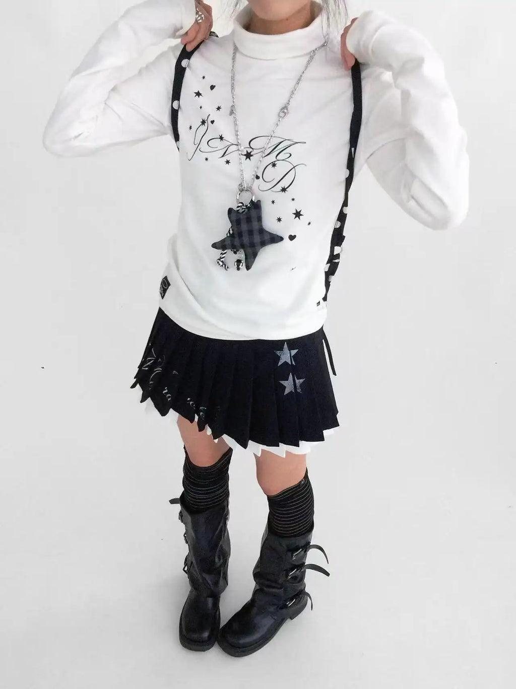 Star Fragment Print High Neck Layered Long Sleeve Top OL2206