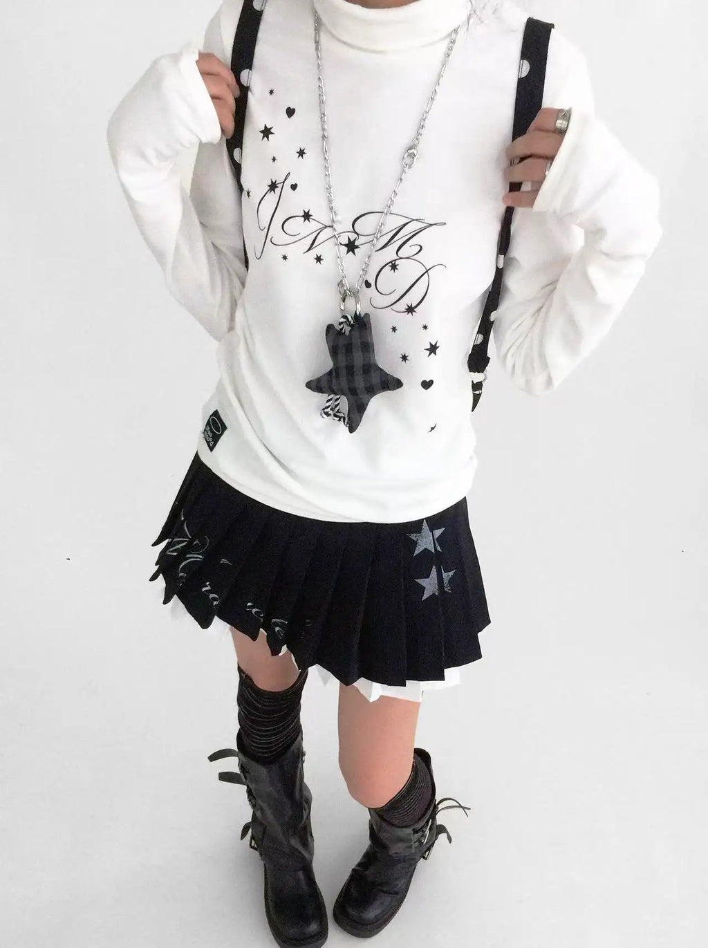 Star Fragment Print High Neck Layered Long Sleeve Top OL2206