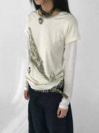 Whale Embroidery Layered Contrast Long Sleeve Tee OL2207