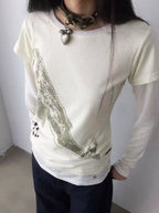 Whale Embroidery Layered Contrast Long Sleeve Tee OL2207