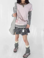 Whale Embroidery Layered Contrast Long Sleeve Tee   oliviroa オリヴィオラ