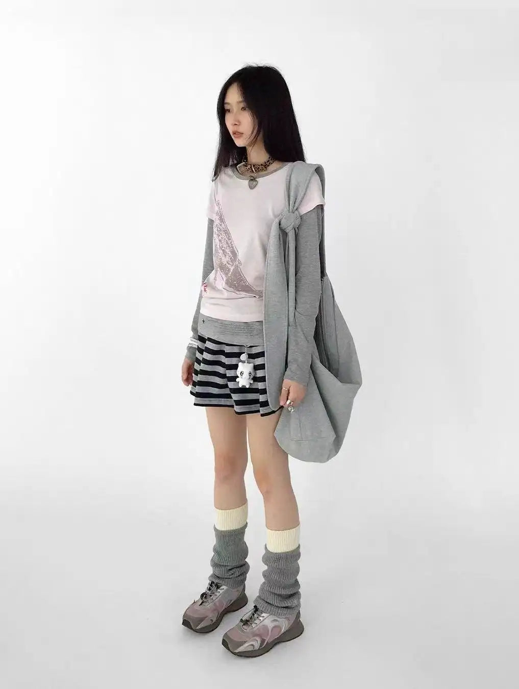 Whale Embroidery Layered Contrast Long Sleeve Tee OL2207