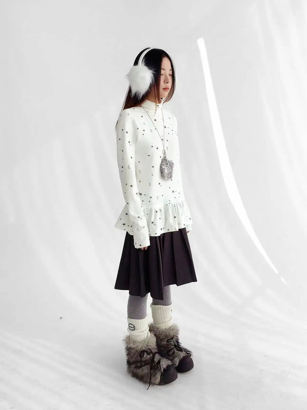 Tears Star Stripe Ruffle High Neck Stretch Top OL2208