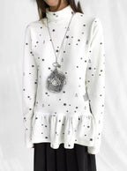 Tears Star Stripe Ruffle High Neck Stretch Top   oliviroa オリヴィオラ