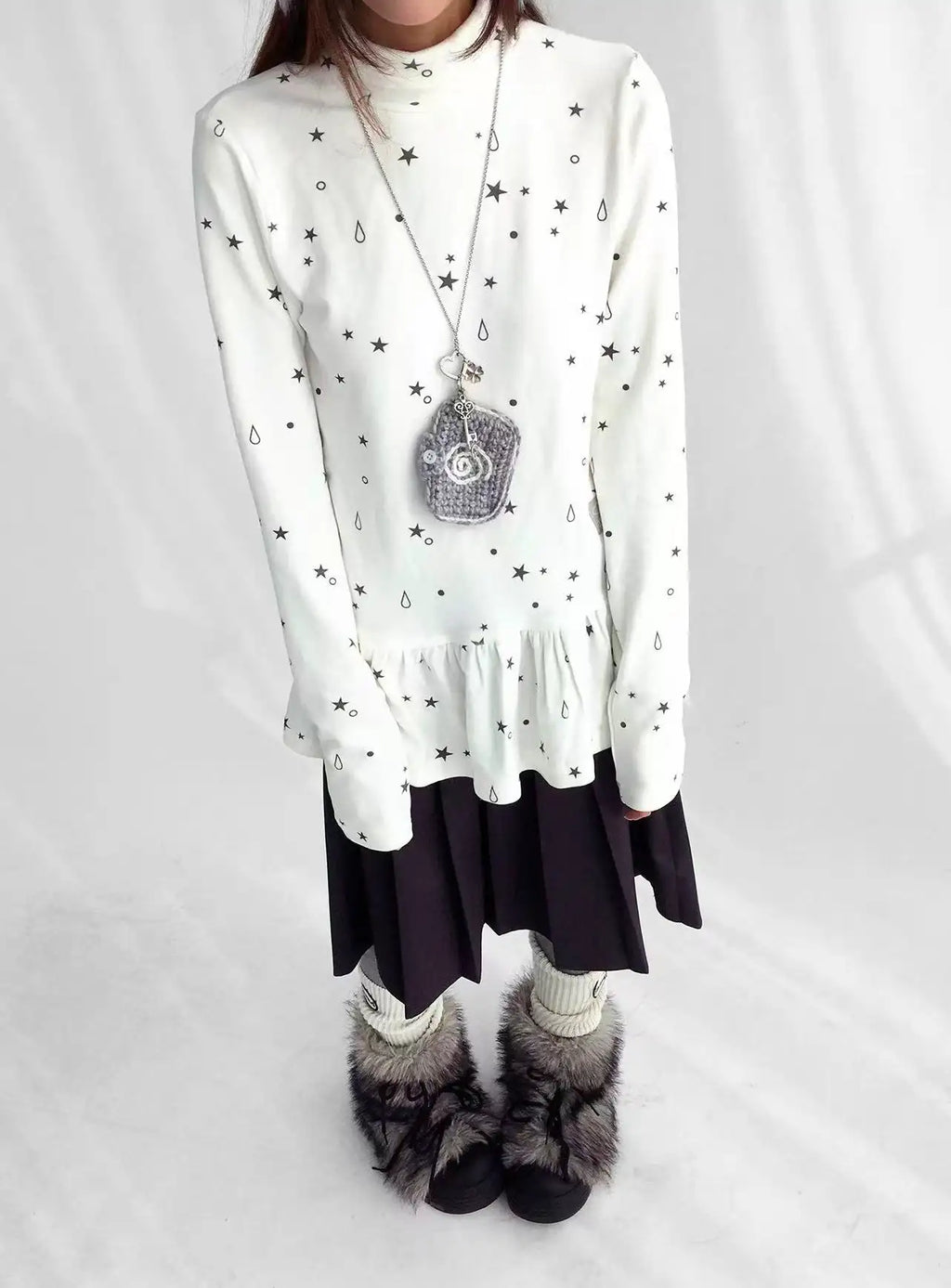 Tears Star Stripe Ruffle High Neck Stretch Top OL2208